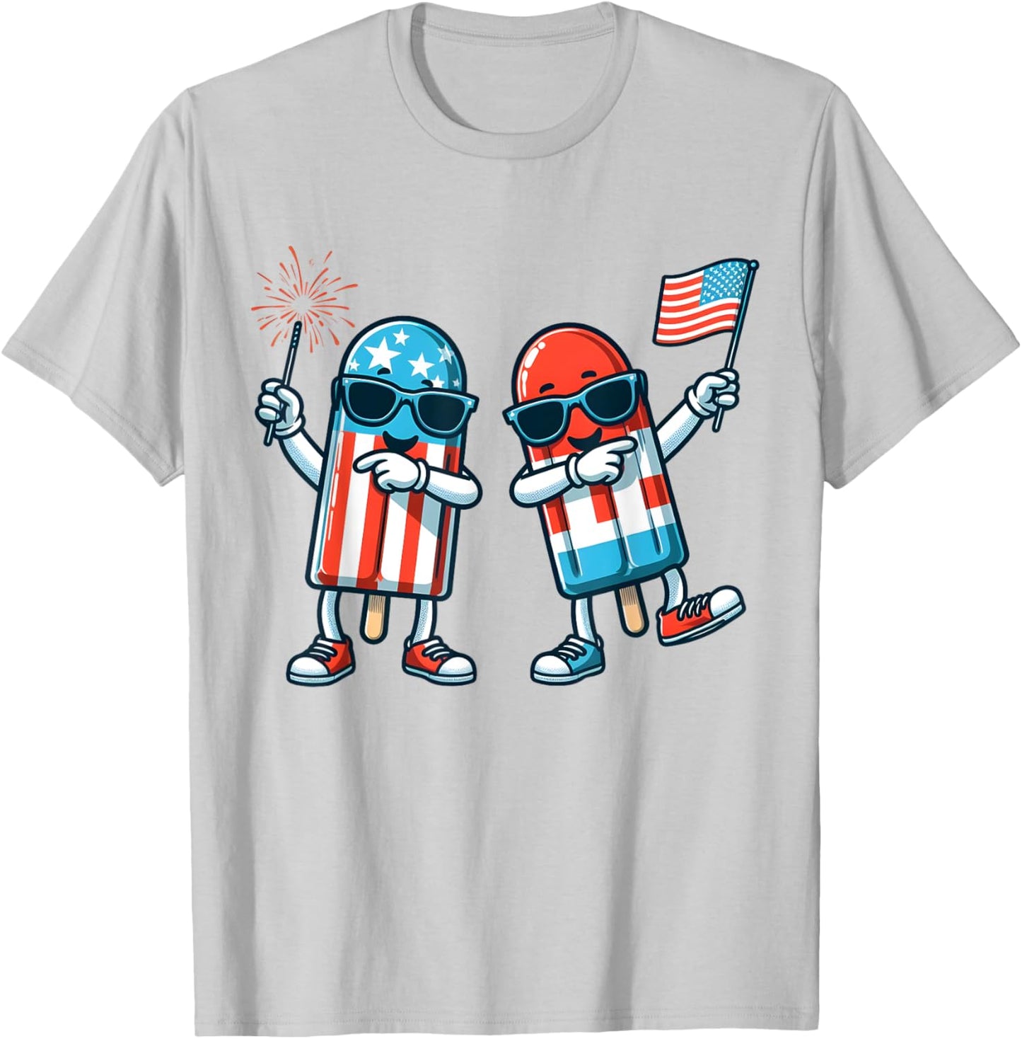 Cute Popsicle American Flag 4th of July Patriotic Summer Boy T-Shirt - T-Shirt | Ash