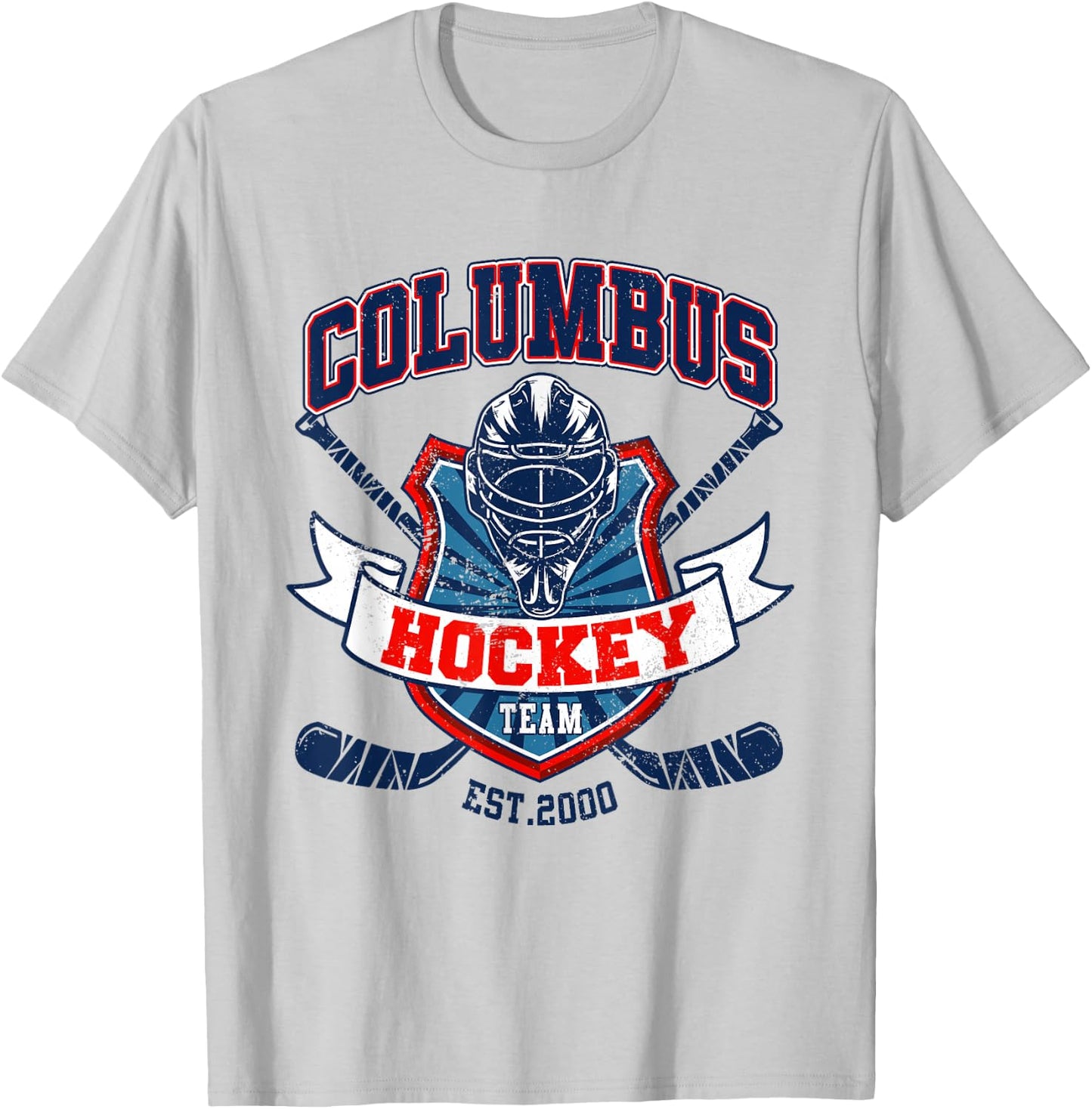 Columbus Blue Retro Jackets Hockey Vintage Ice Hockey Player T-Shirt - T-Shirt | Ash