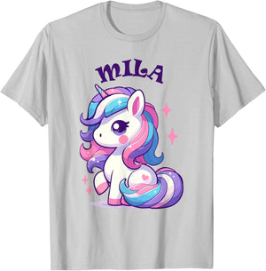 Mila Cute Unicorn Girl Name Mila , white, S T-Shirt - T-Shirt | Ash
