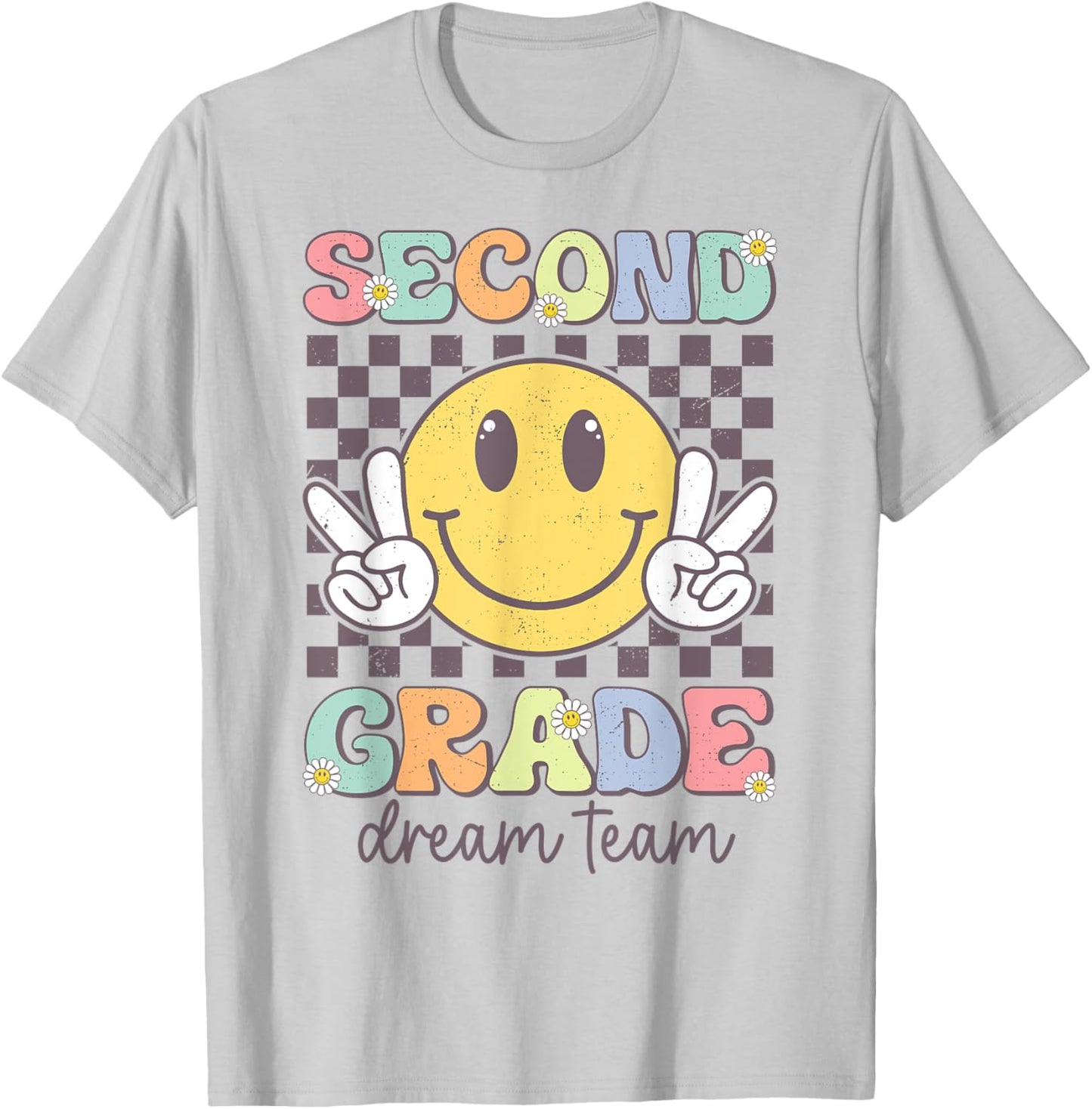 Second Grade Dream Team Smile Face Back To School 2nd Grade T-Shirt - T-Shirt | Ash