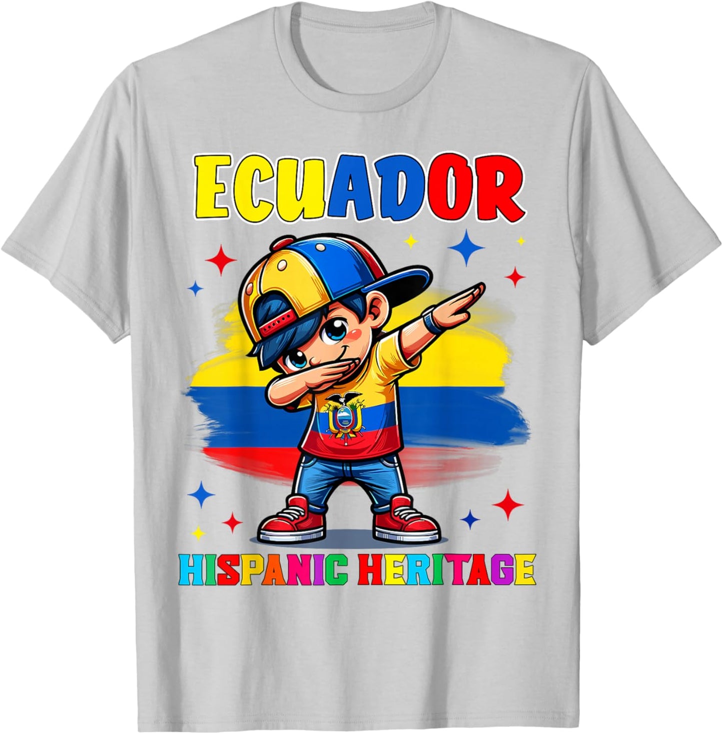 Hispanic Heritage Month Ecuador Flag Dab Kid for Kids T-Shirt - T-Shirt | Ash