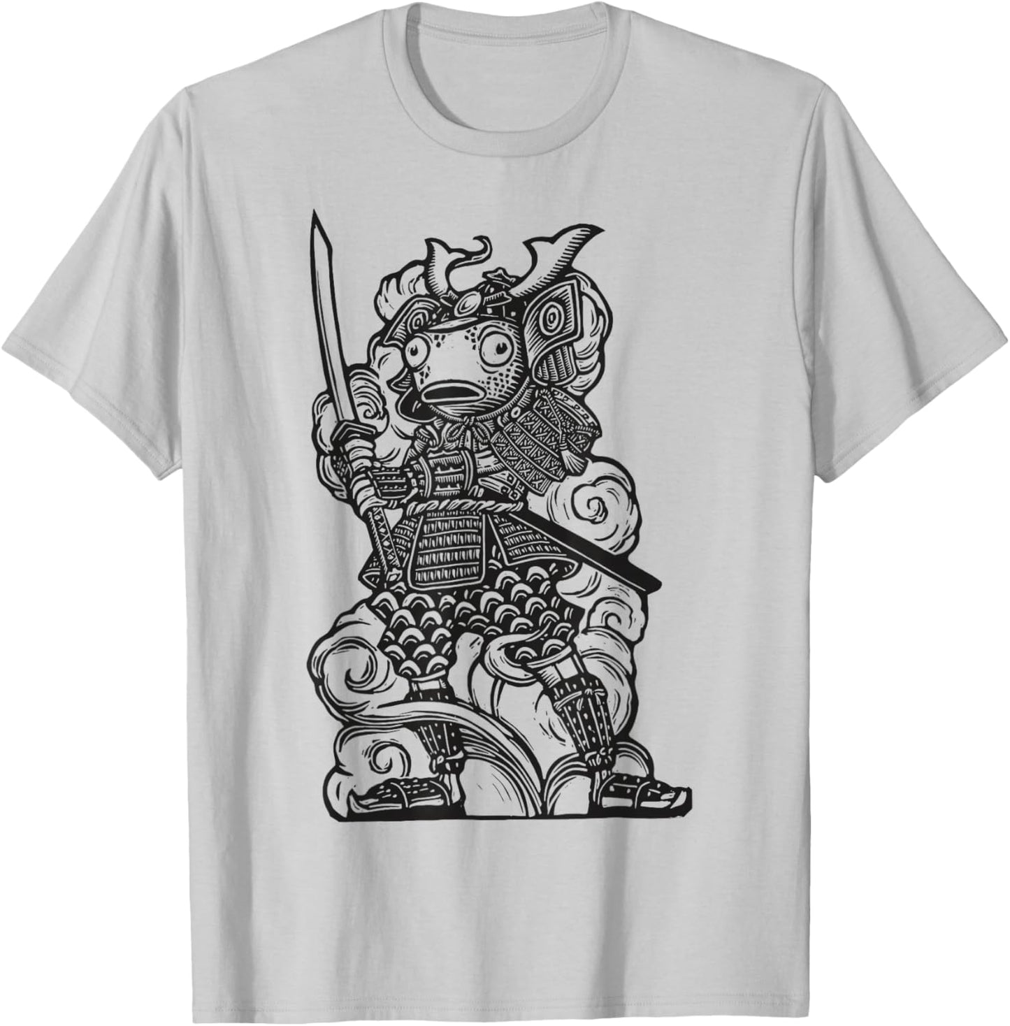 Fortnite Samurai Fishstick Black & White Print T-Shirt - T-Shirt | Ash