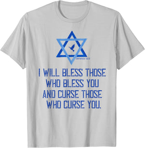 Christian Bible Genesis 12:3 Bless Israel Love Peace Support T-Shirt - T-Shirt | Ash