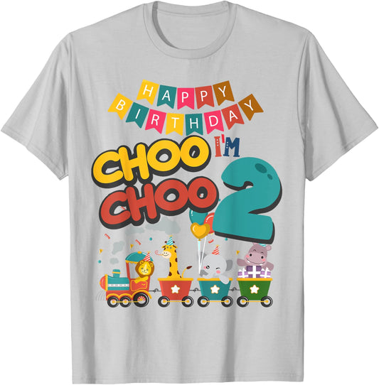 Choo Choo Train I Am Two Idea For Kids & 2nd birthday T-Shirt - T-Shirt | Ash