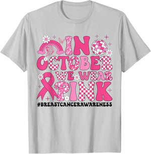 In October We Wear Pink Ribbon Breast Cancer Awareness T-Shirt - T-Shirt | Ash