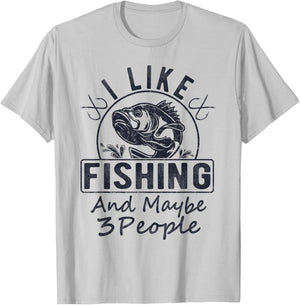 I Like Fishing & Maybe 3 People Funny Fishing Saying Graphic T-Shirt - T-Shirt | Ash