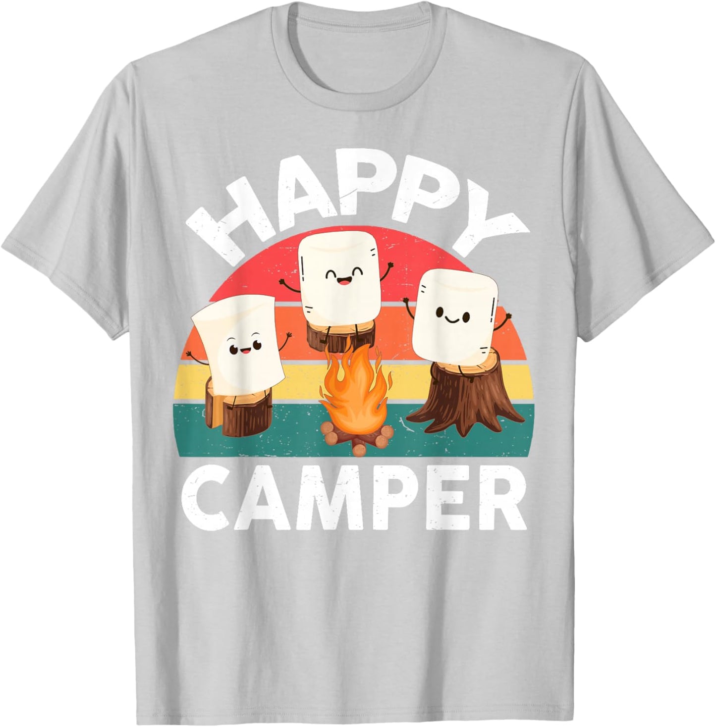 Happy Marshmallow Camper-Shirt Kids Toddler Boy Cute Camping T-Shirt - T-Shirt | Ash