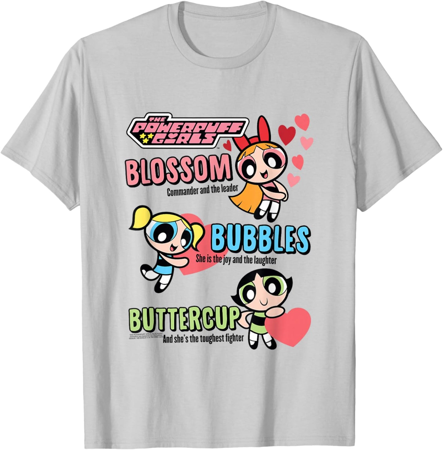 Powerpuff Girls Hearts and Trio Descriptions Cute Cartoon T-Shirt - T-Shirt | Ash