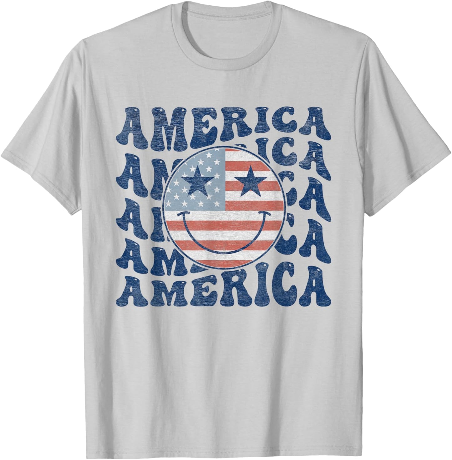 Retro Groovy America USA Smile Face Patriotic 4th of July T-Shirt - T-Shirt | Ash