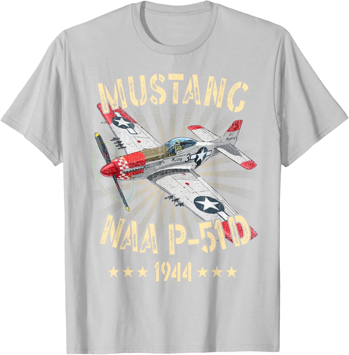 P-51D Mustang Vintage North American P-51D Fighter Warbirds T-Shirt - T-Shirt | Ash