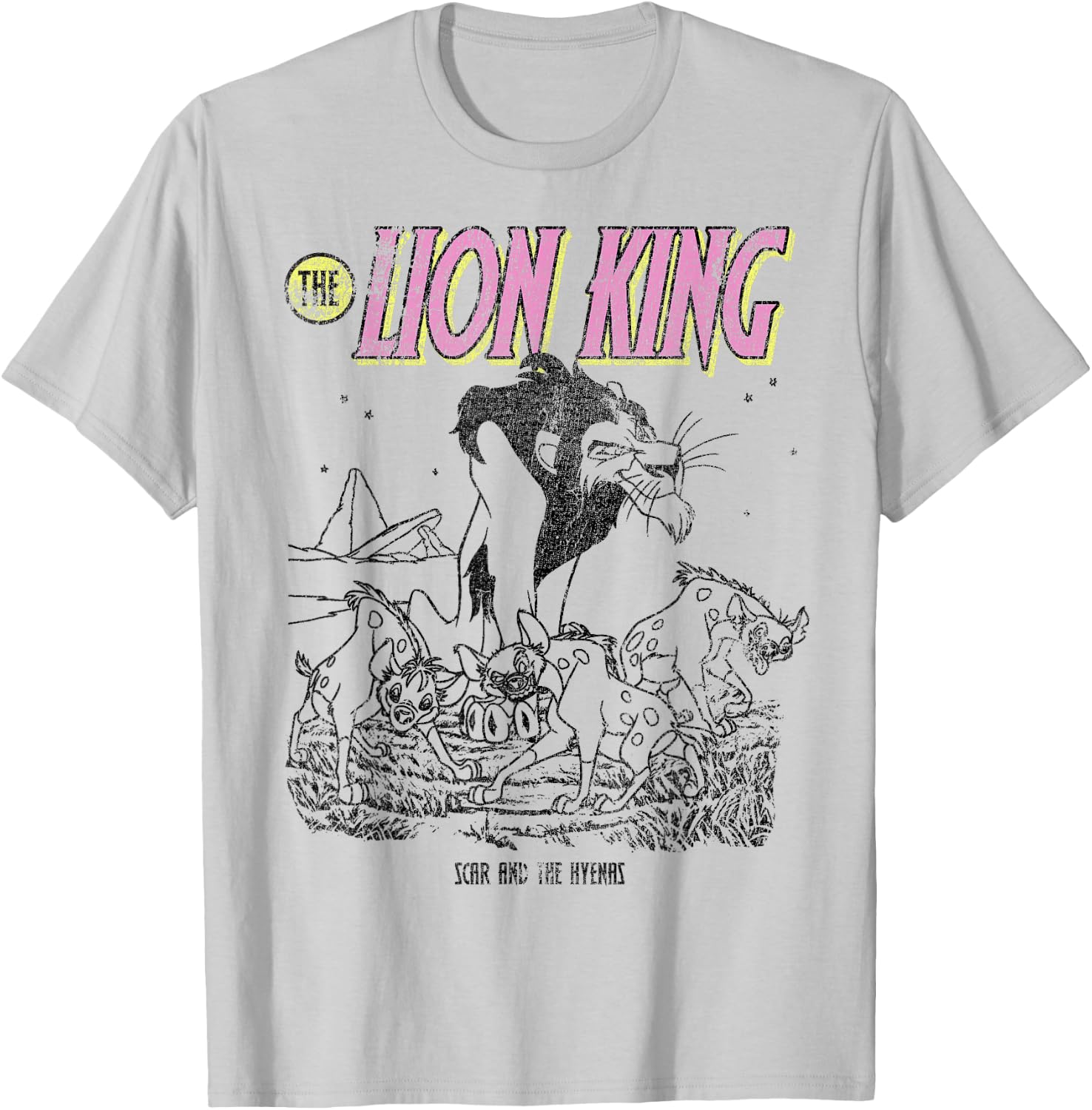 Disney The Lion King Scar And The Hyenas Outline T-Shirt - T-Shirt | Ash
