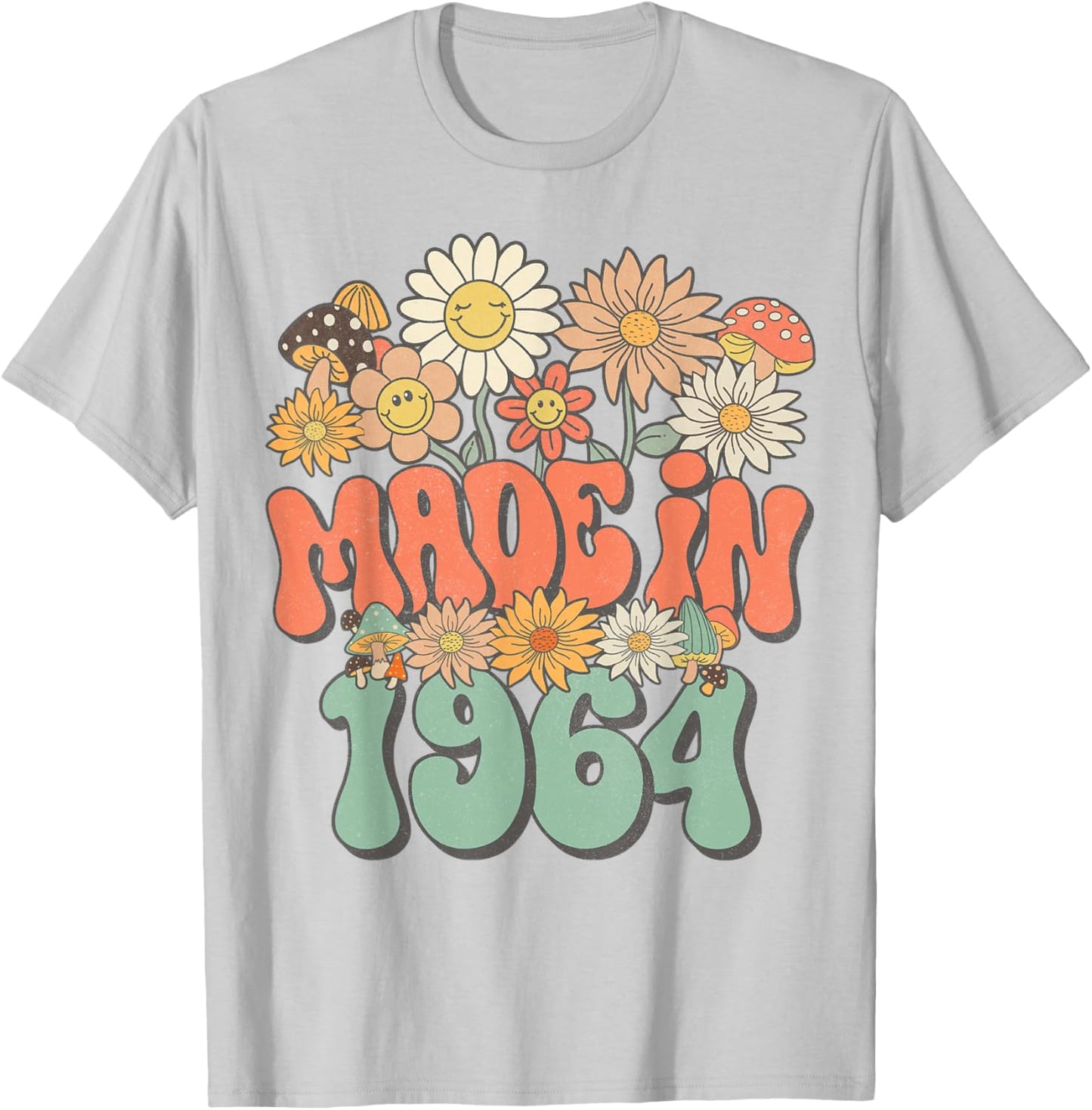 Made In 1964 Floral Hippie Groovy Daisy Flower 61st Birthday T-Shirt - T-Shirt | Ash