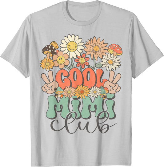 Matching Family Cool Mimi Club Floral Hippie Groovy Retro T-Shirt - T-Shirt | Ash