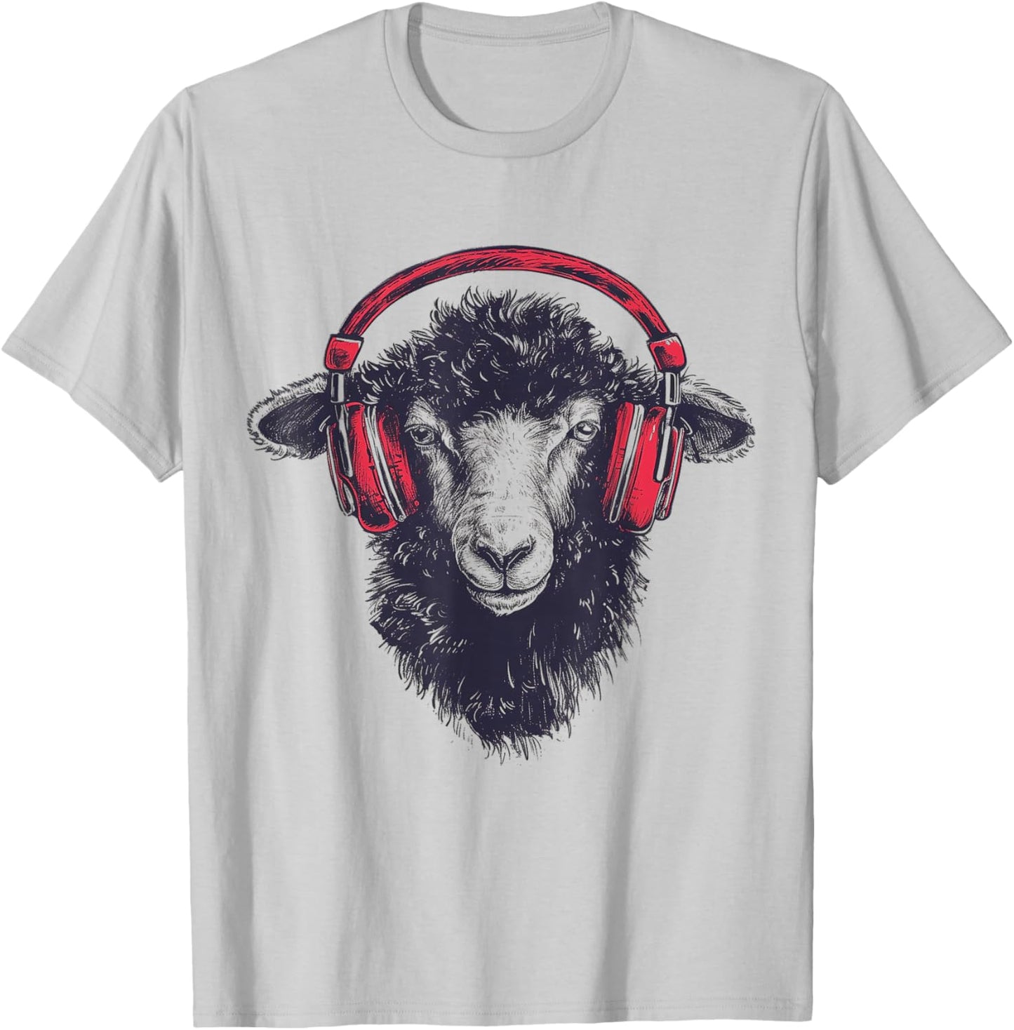 Sheep Headphone Animal Illustration Portrait Art Sheep T-Shirt - T-Shirt | Ash