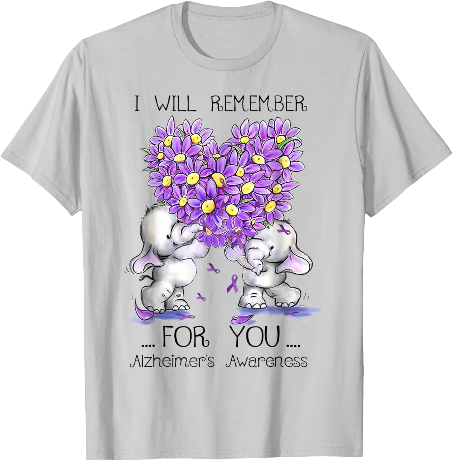 I'll Remember For You Purple Elephant Alzheimer's Awareness T-Shirt - T-Shirt | Ash
