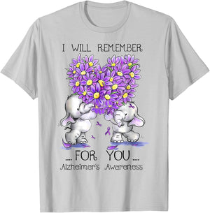 I'll Remember For You Purple Elephant Alzheimer's Awareness T-Shirt - T-Shirt | Ash