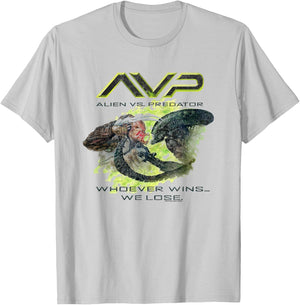 Alien Vs Predator Fighting Whoever Wins We Lose Big Poster T-Shirt - T-Shirt | Ash