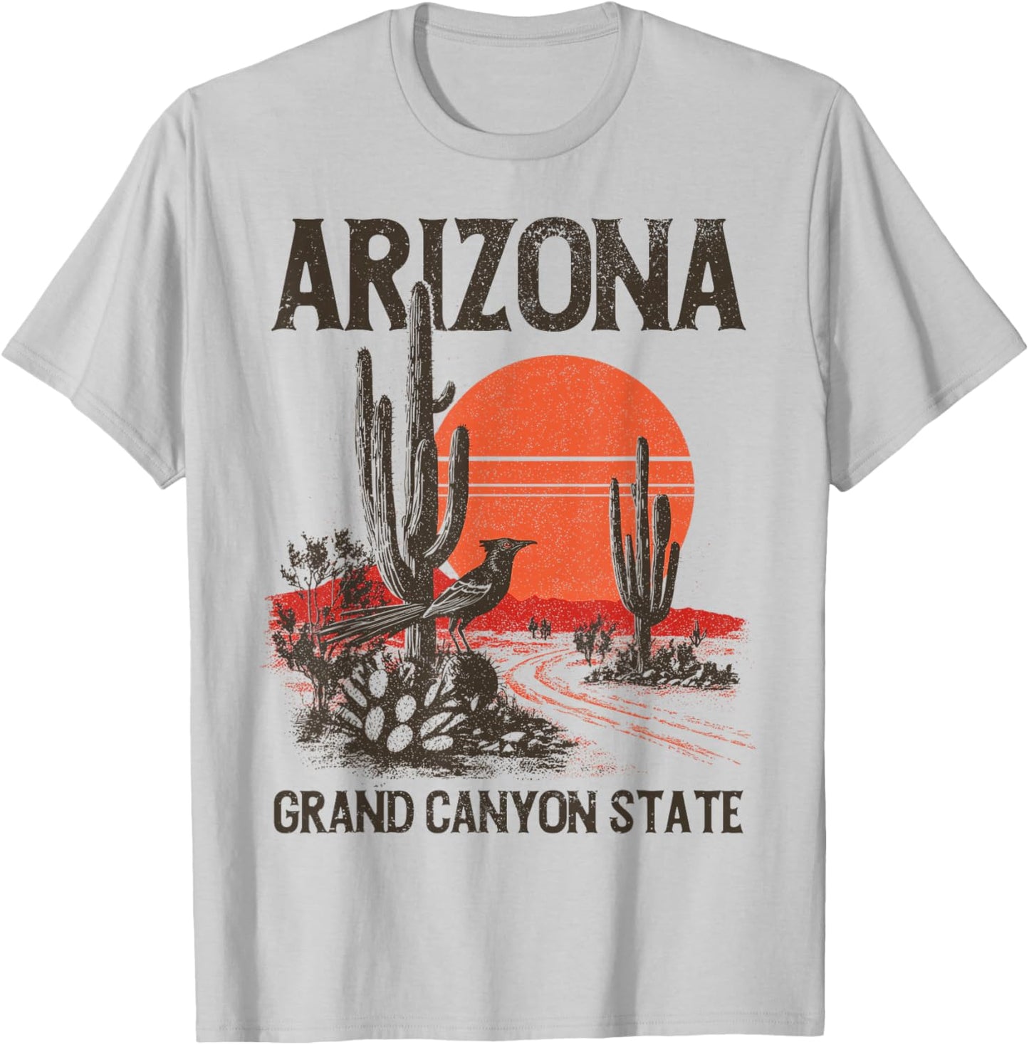 Arizona Grand Canyon State Roadrunner Desert Cactus Vintage T-Shirt - T-Shirt | Ash