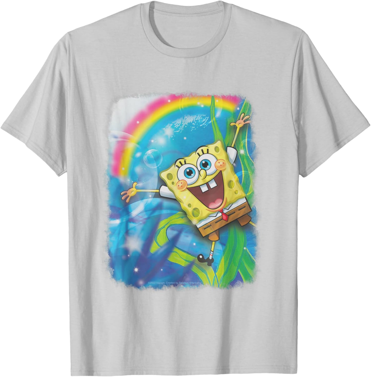 SpongeBob SquarePants Underwater Rainbow Retro Poster T-Shirt - T-Shirt | Ash