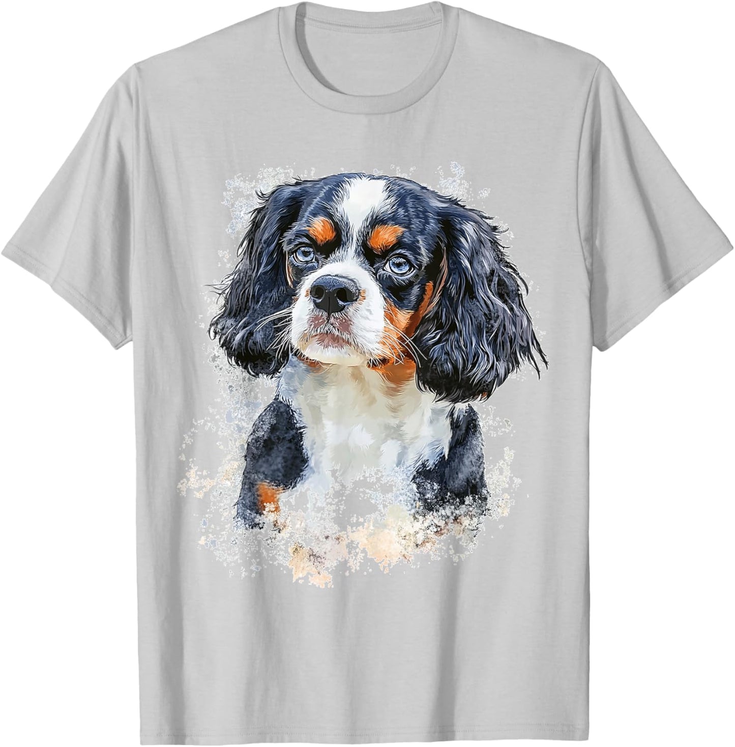 Cavalier King Charles Spaniel Dog Graphic Pet Illustration T-Shirt - T-Shirt | Ash