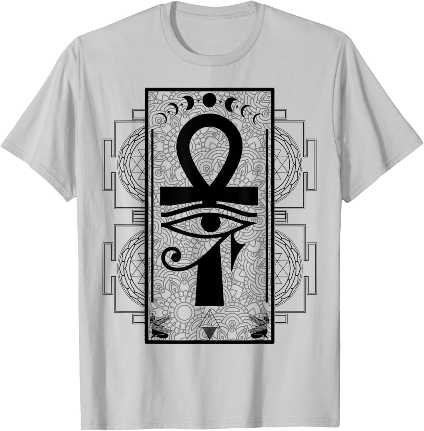 Sacred Geometry Egyptian Ankh Eye of Horus Art T-Shirt - T-Shirt | Ash