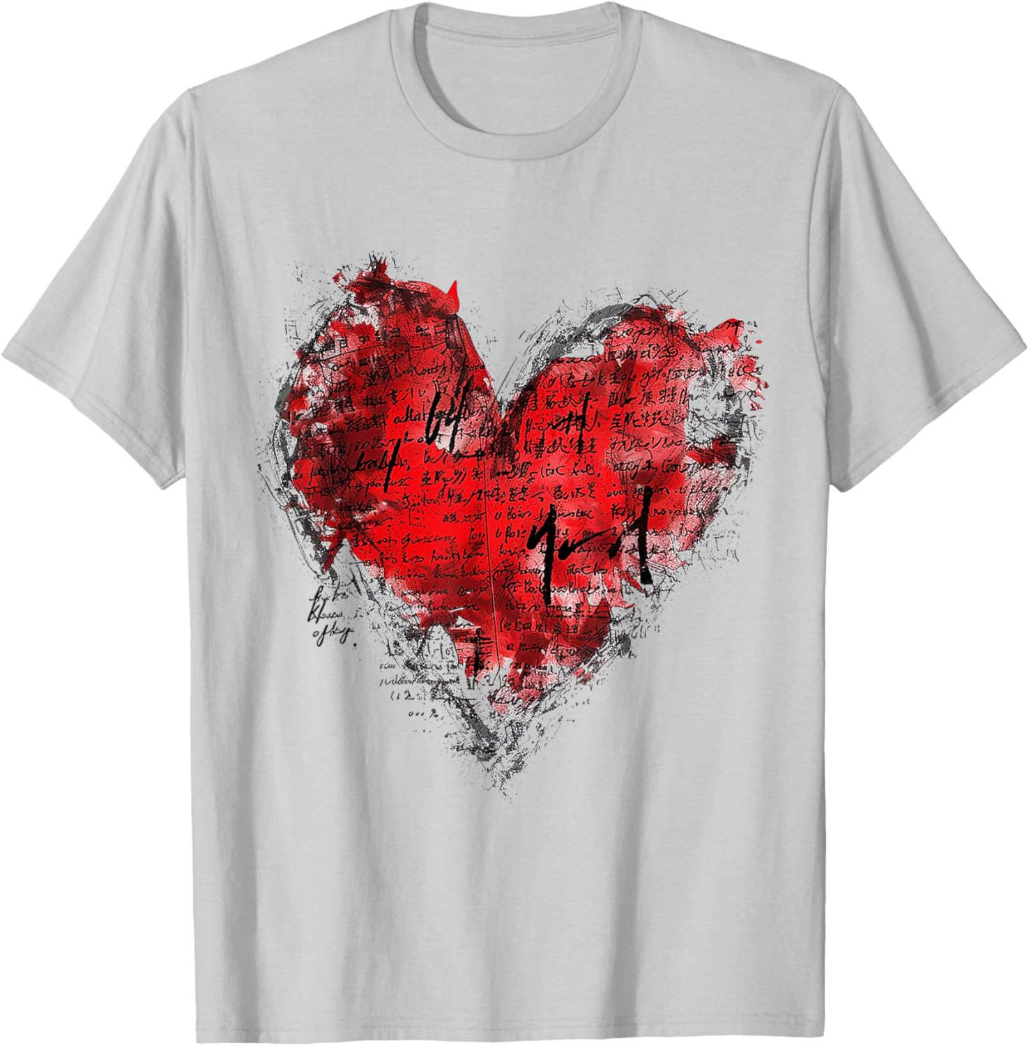 Geometric Text Art Abstract Heart Shape Graphic Geometric T-Shirt - T-Shirt | Ash