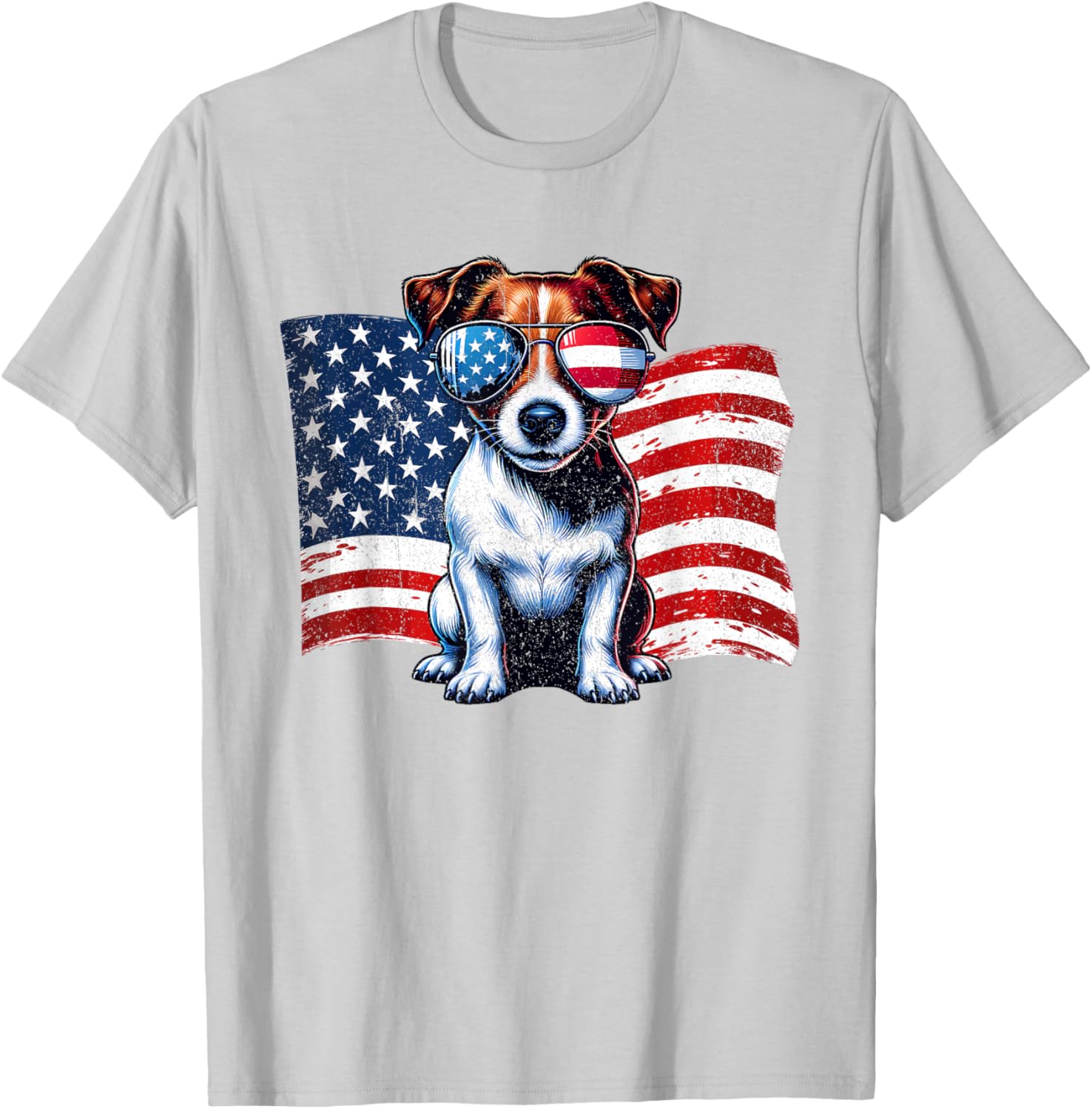 Vintage Jack Russell Terrier US Flag Sunglasses Patriotic T-Shirt - T-Shirt | Ash