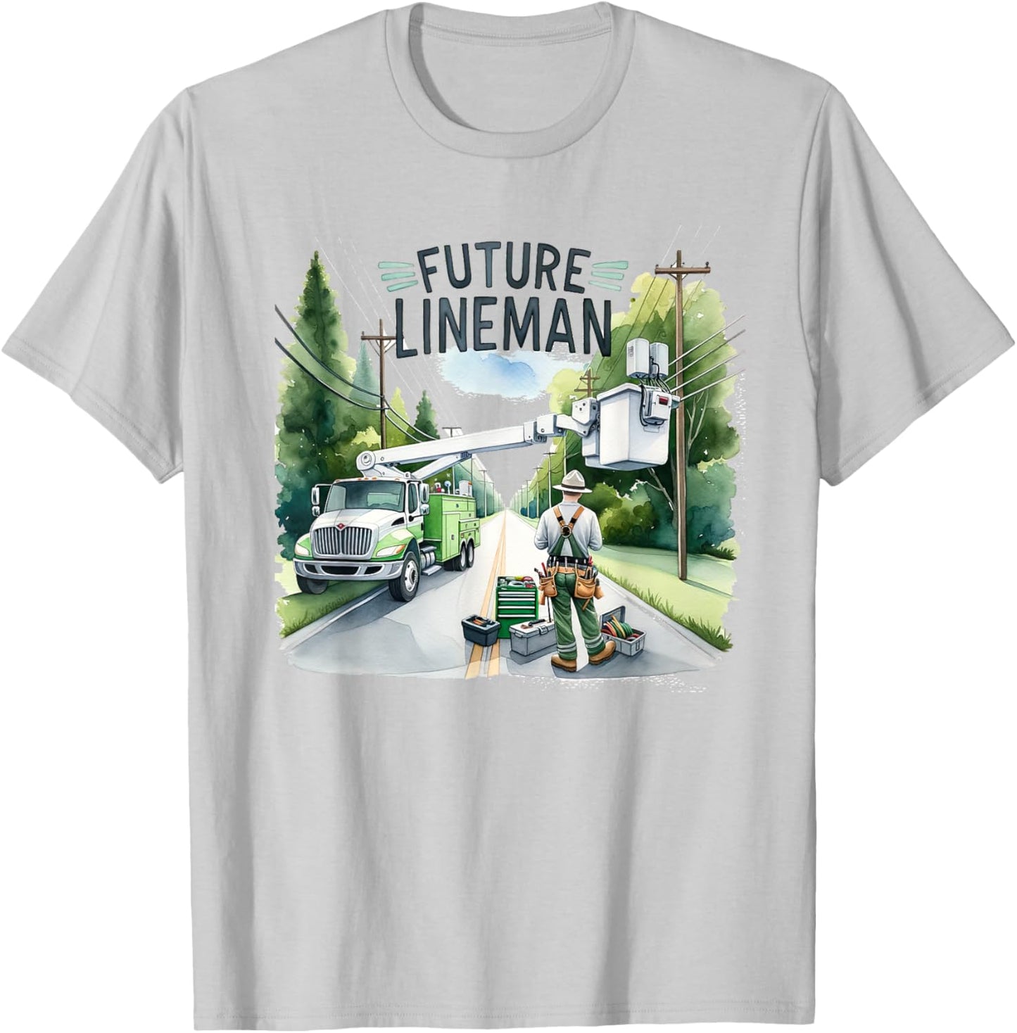 Future Lineman Bucket Truck Kid Future Electric Cable To Be T-Shirt - T-Shirt | Ash
