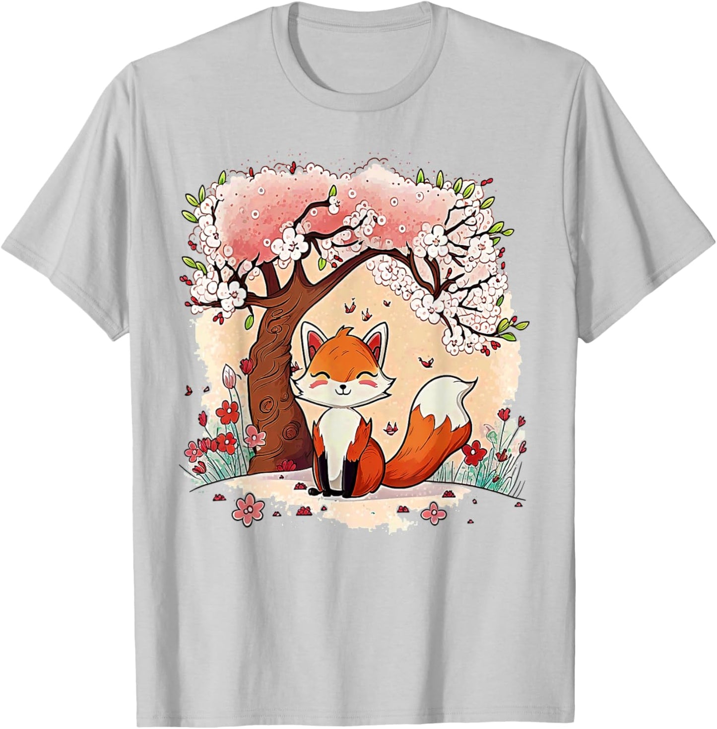 Fox Japanese Aesthetic Cherry Blossom Anime Pink Vaporwave T-Shirt - T-Shirt | Ash