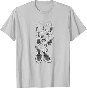 Disney Minnie Mouse Classic Full Body Black & White Sketch T-Shirt - T-Shirt | Ash