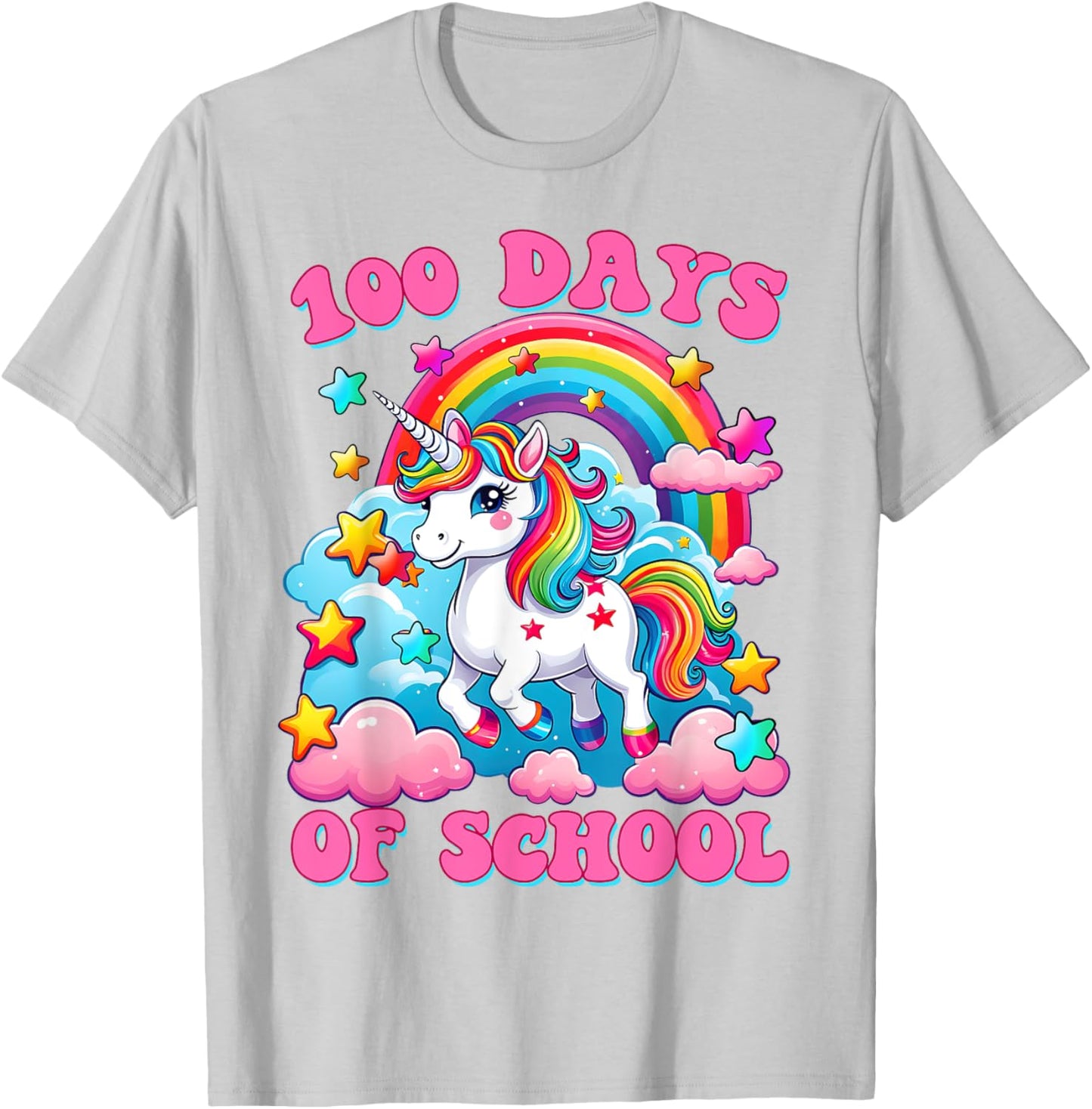100 Days of School Unicorn Girls Cute 100th Day of School T-Shirt - T-Shirt | Ash