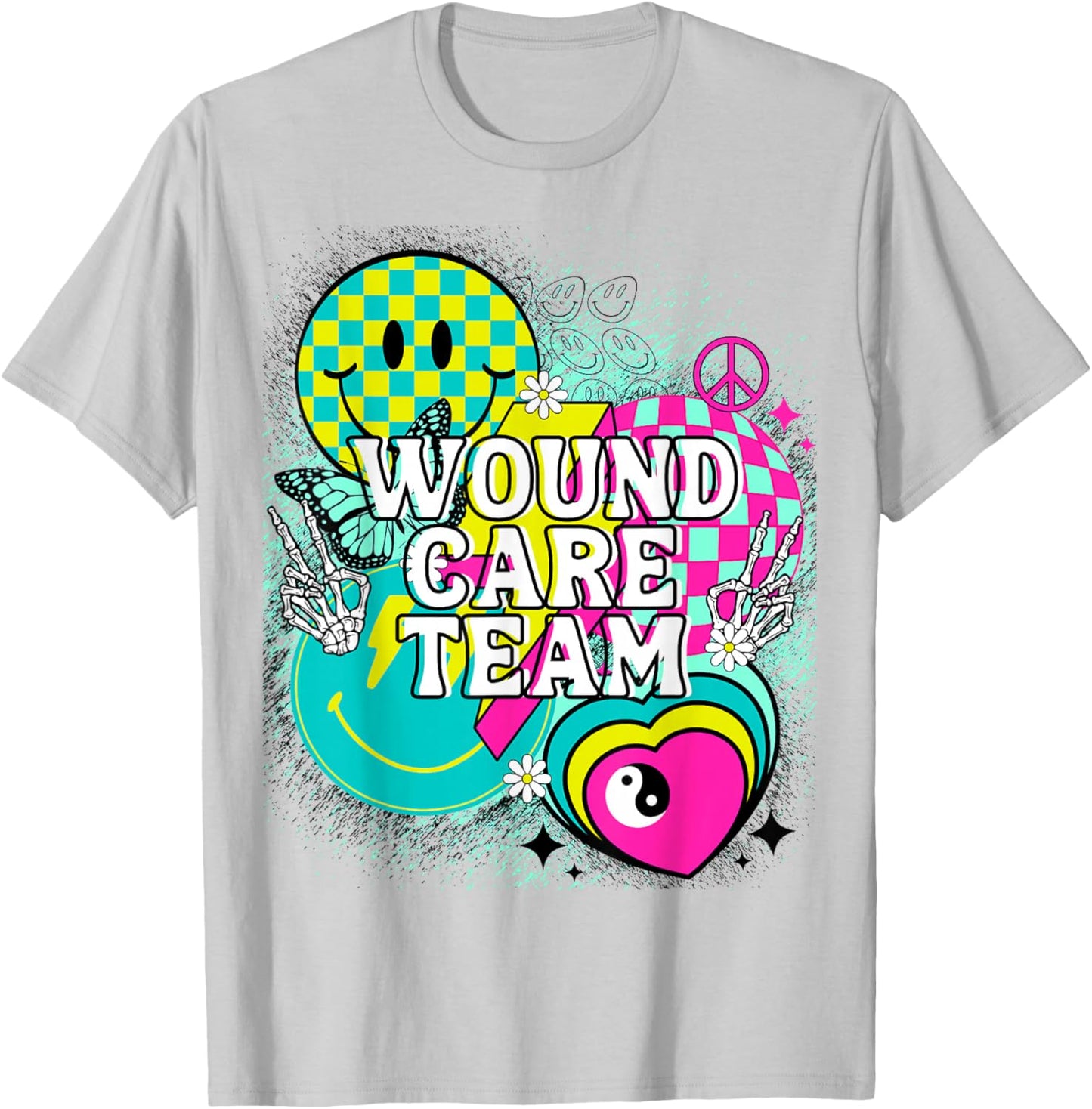 Wound Care Team Nurse Doctor Happy Y2K Matching 90s Peace T-Shirt - T-Shirt | Ash
