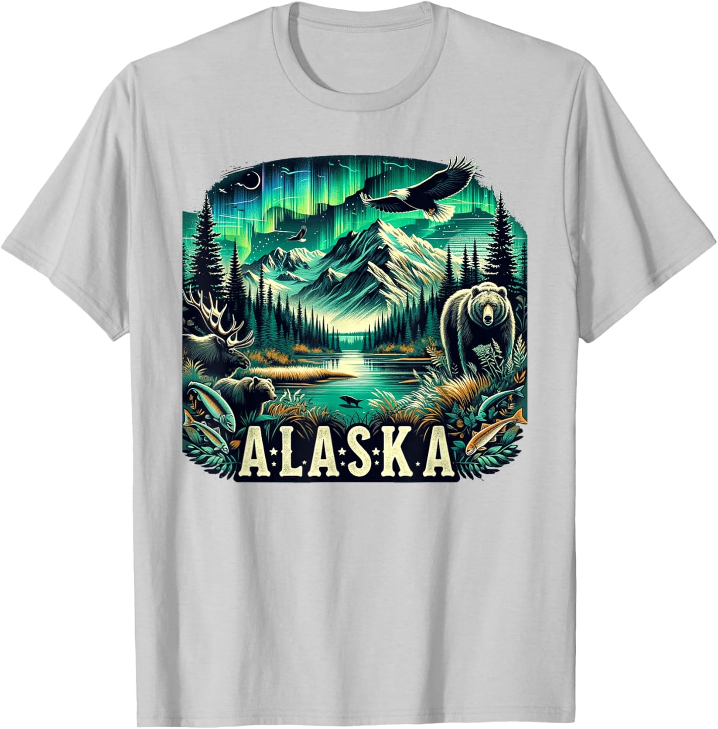 Borough & Bridge Alaska Wildlife Inspired , Small, Blue T-Shirt - T-Shirt | Ash