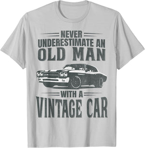 Never Underestimate an Old Man with A Vintage Car T-Shirt - T-Shirt | Ash