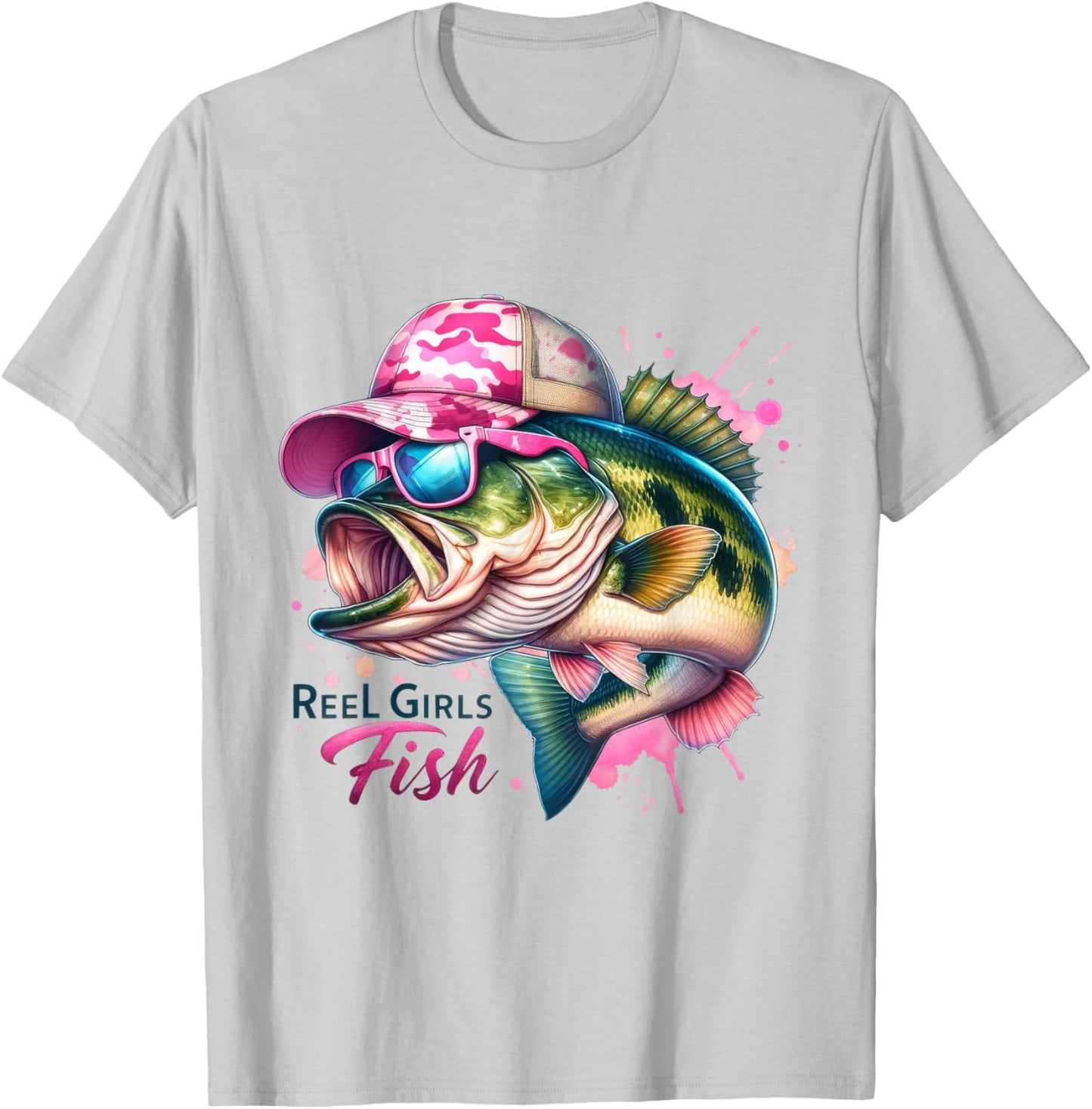 Reel Girls Fish, Lady Fishing, Largemouth Bass T-Shirt - T-Shirt | Ash