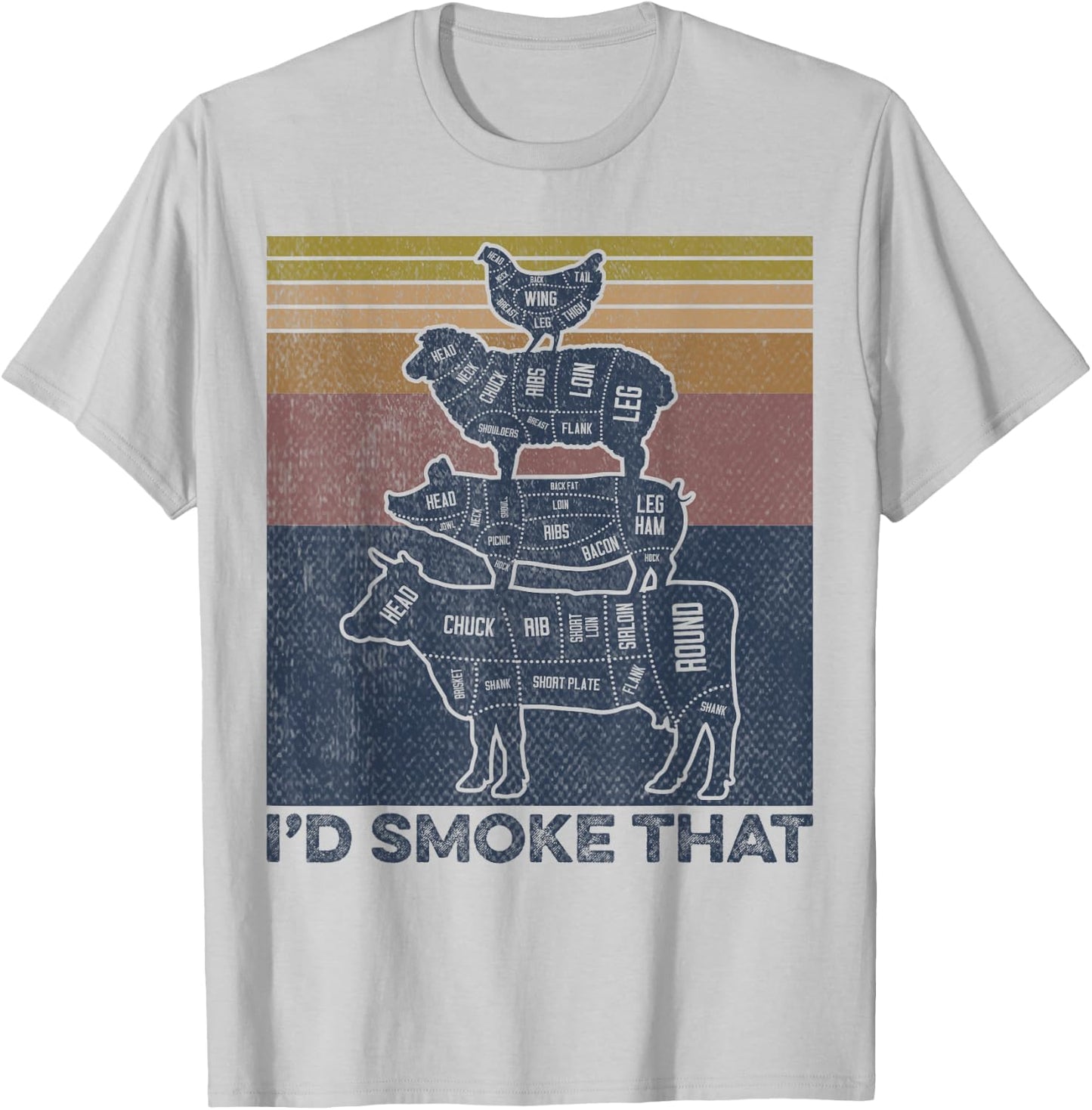 I'd smoke that Beef Pork Chicken Butcher Cut Funny Grilling T-Shirt - T-Shirt | Ash
