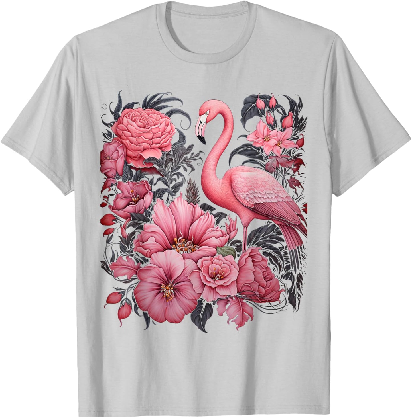 Flamingo and Flowers Floral Flamingos pink T-Shirt - T-Shirt | Ash