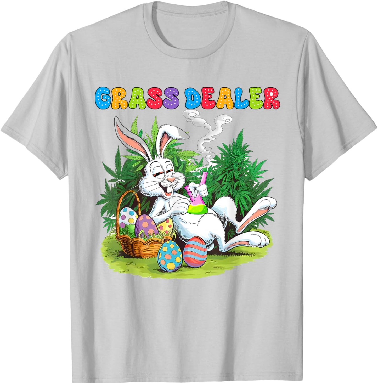 Easter Day Cannabis Weed Bunny Smoking Stoner Grass Dealer T-Shirt - T-Shirt | Ash