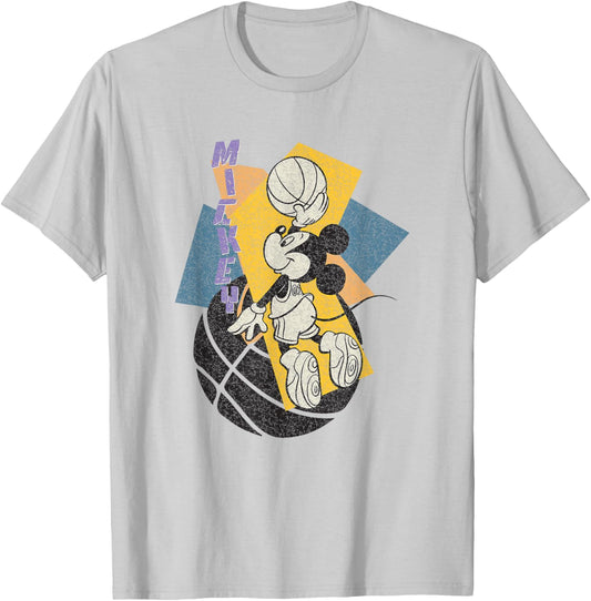 Disney Mickey and Friends Retro Basketball 90's Dunk Logo T-Shirt - T-Shirt | Ash