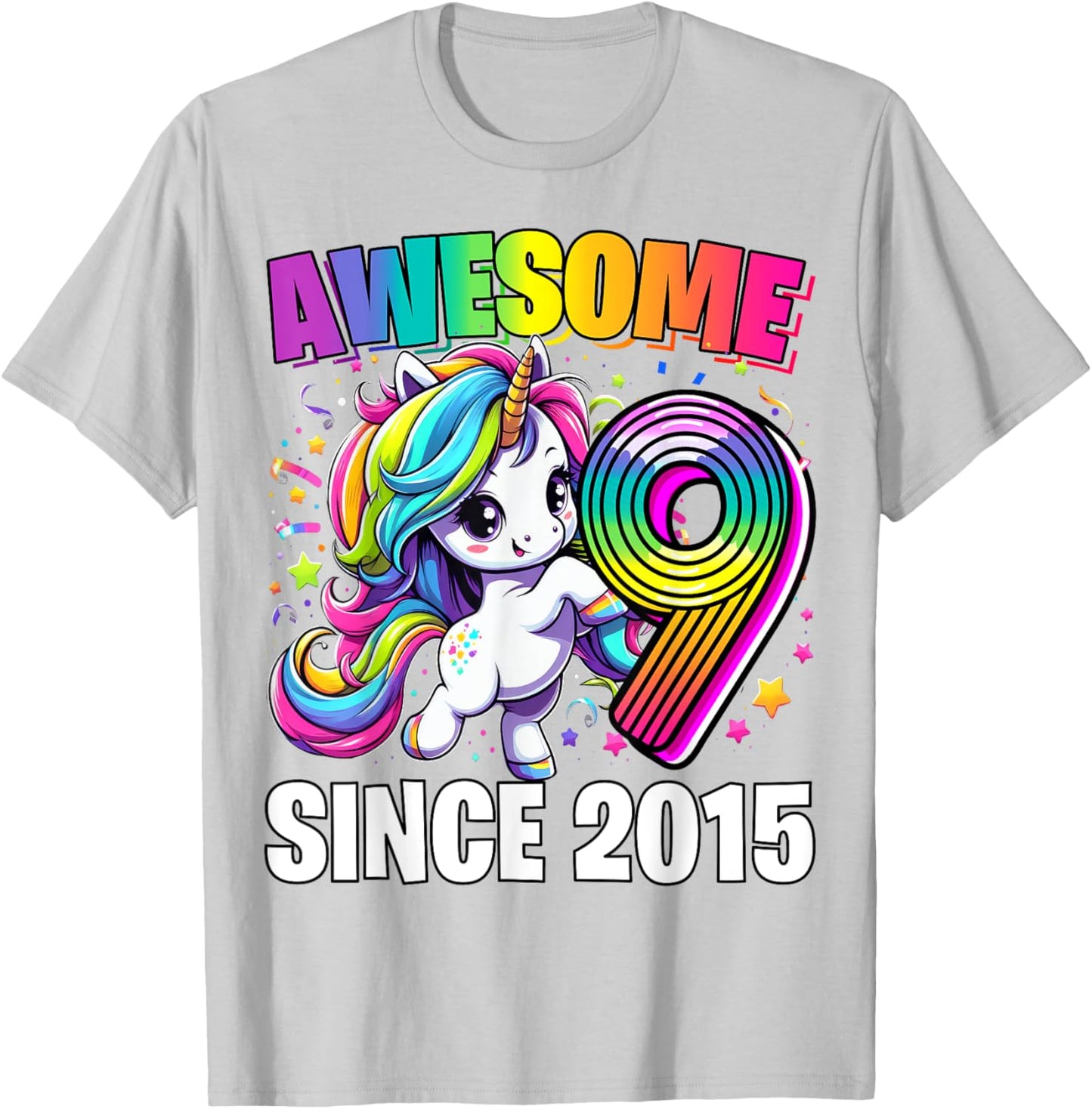 Unicorn 9th Birthday 9 Year Old Unicorn Party Girls Outfit T-Shirt - T-Shirt | Ash