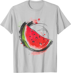 Watermelon Painting Motif Abstract Drawing Art Watermelon T-Shirt - T-Shirt | Ash