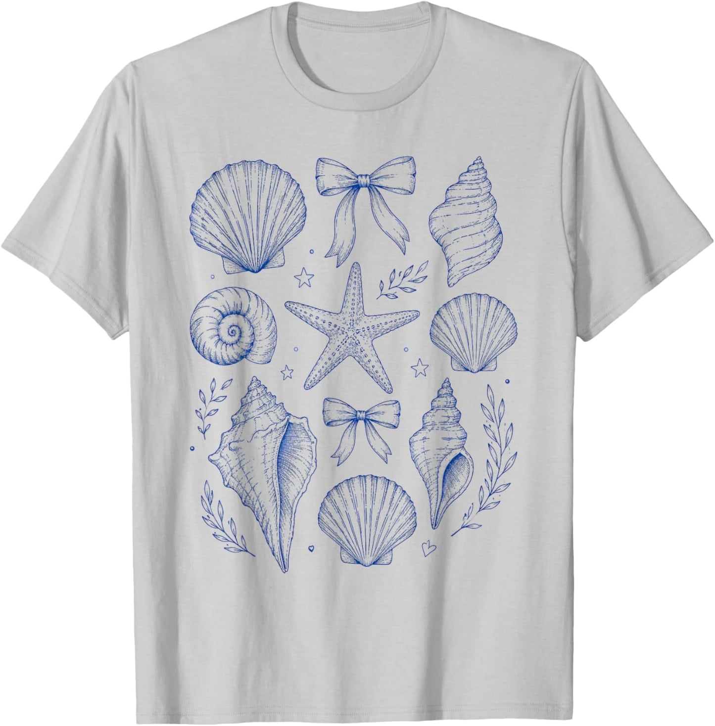 Seashell Coquette Bow Starfish Seashell Summer for Girls T-Shirt - T-Shirt | Ash