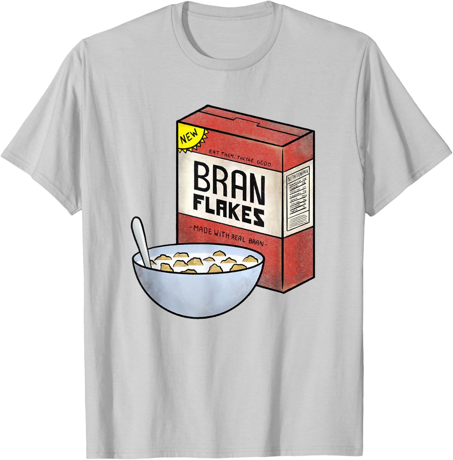 New Bran Flakes - Retro Breakfast Cereal Graphic Shirt T-Shirt - T-Shirt | Ash