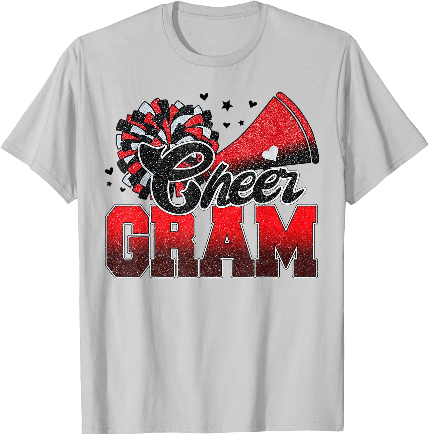 Cheer Gram Cheer Leader Gift Biggest Fan Black Red Pom Pom T-Shirt - T-Shirt | Ash