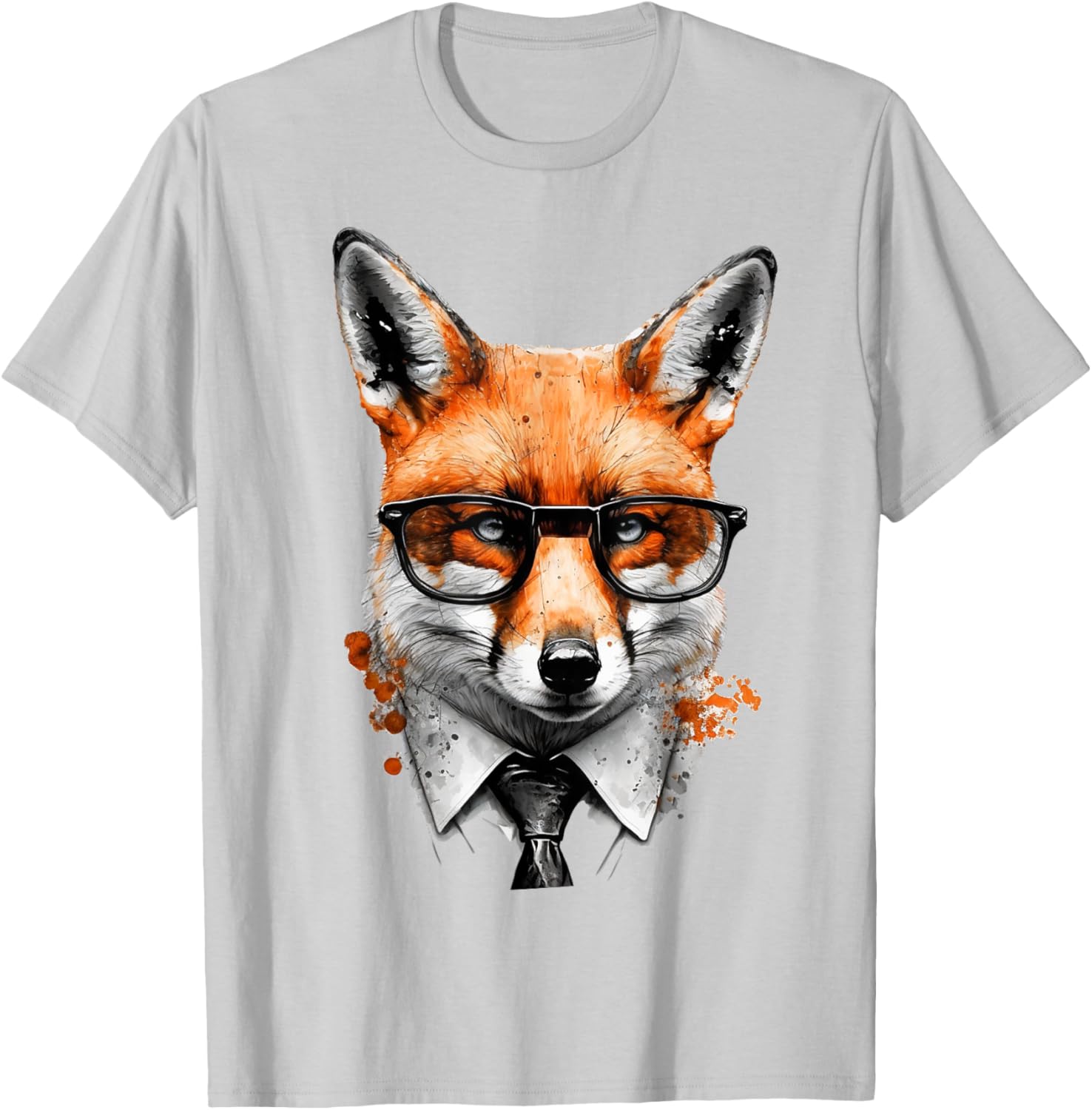 Fox Glasses Office Animal Print Art Fox T-Shirt - T-Shirt | Ash