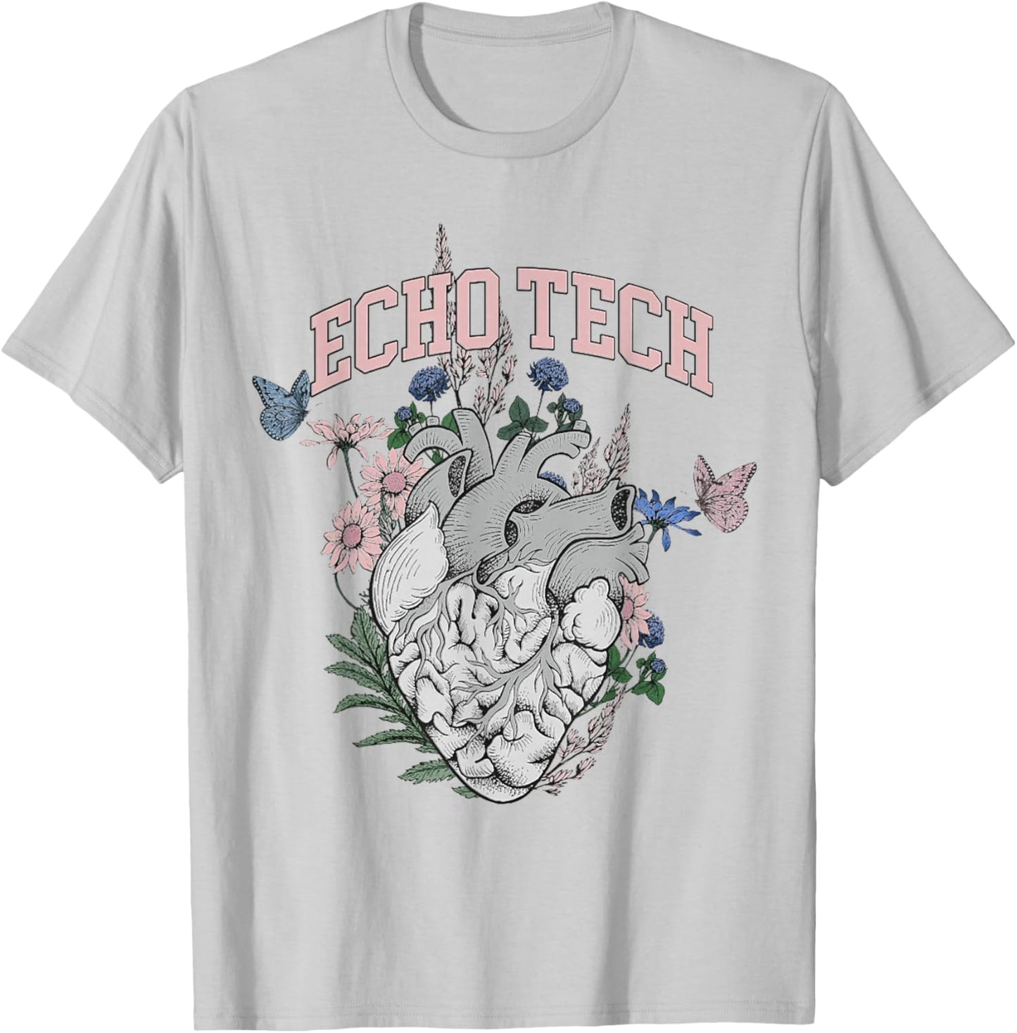 Floral rdcs anatomical heart echo tech cardiac team t ultras T-Shirt - T-Shirt | Ash