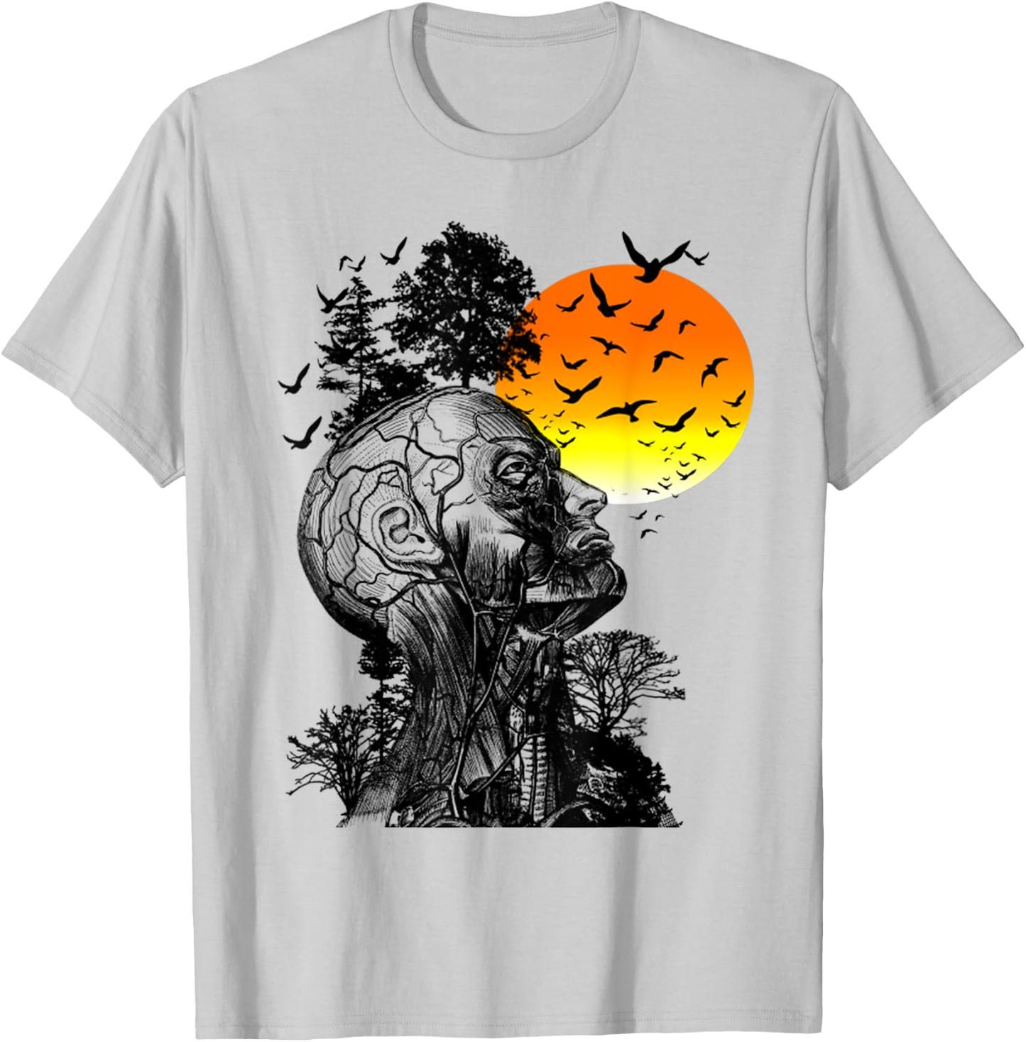 Vintage Funny Hangover Human Tree Retro Artistic Sunset T-Shirt - T-Shirt | Ash