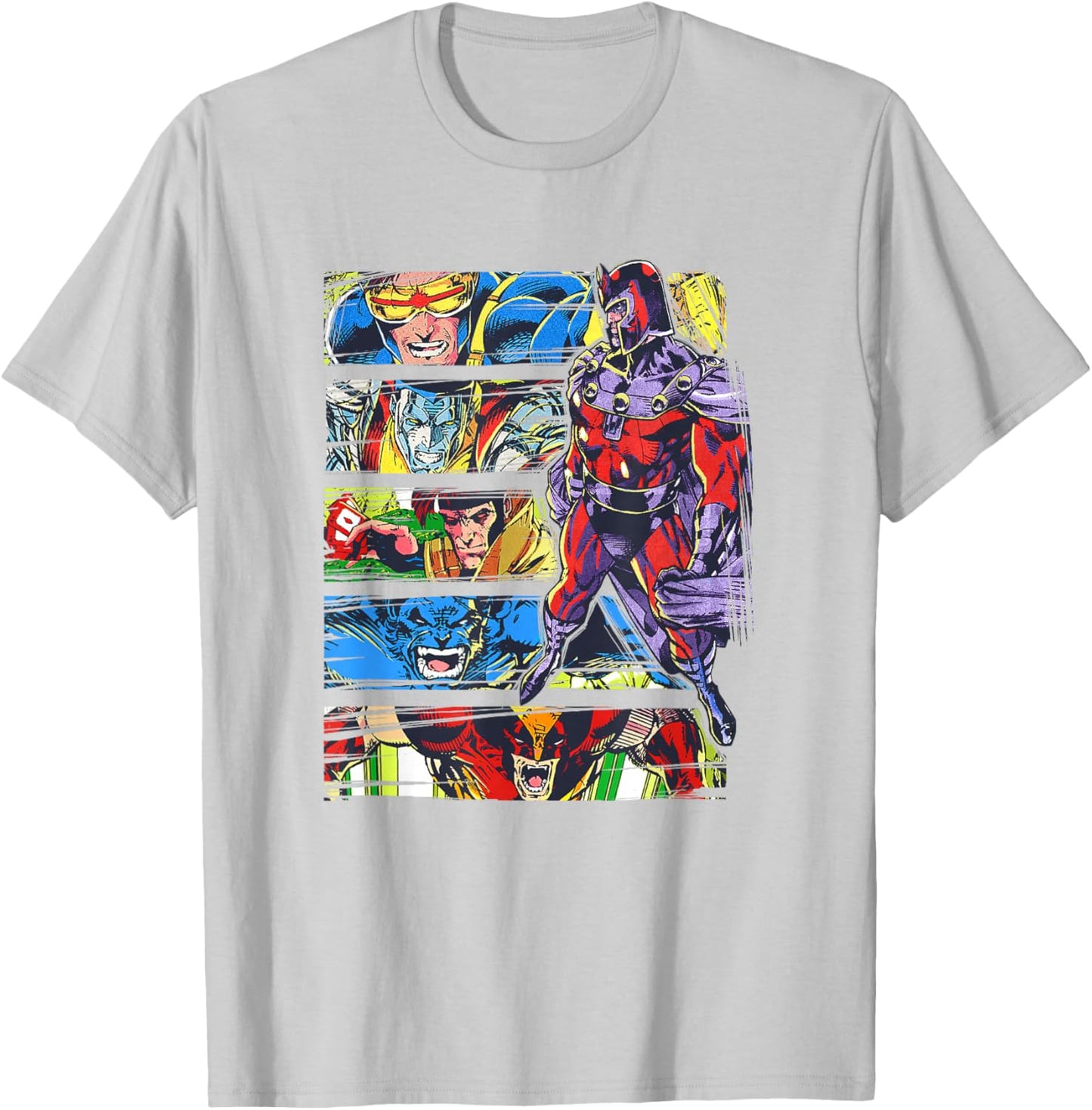 Marvel X-Men Magneto Watching Over Heroes Retro Panels T-Shirt - T-Shirt | Ash