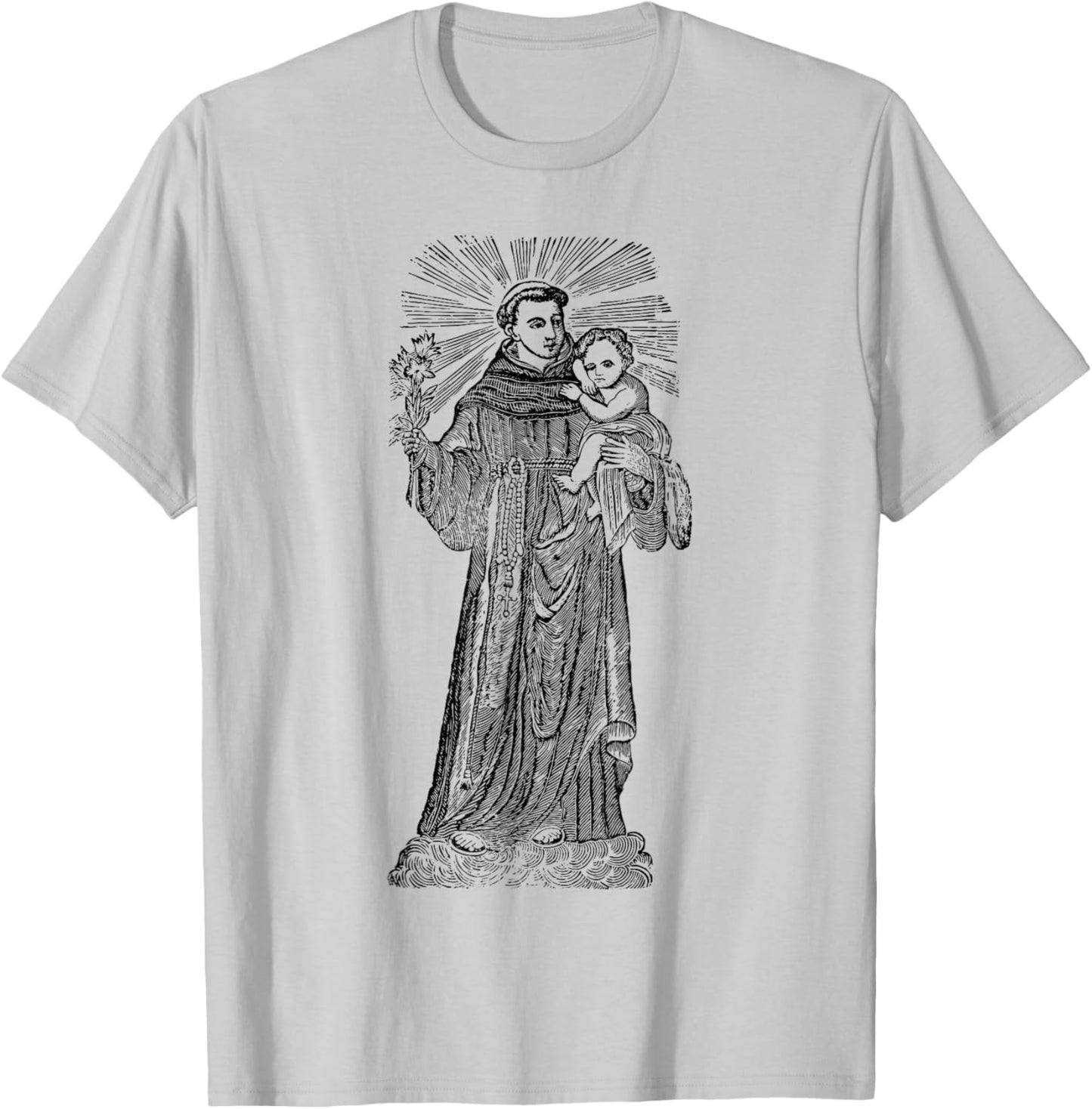 St Anthony of Padua Baby Jesus Vintage Catholic Patron Saint T-Shirt - T-Shirt | Ash