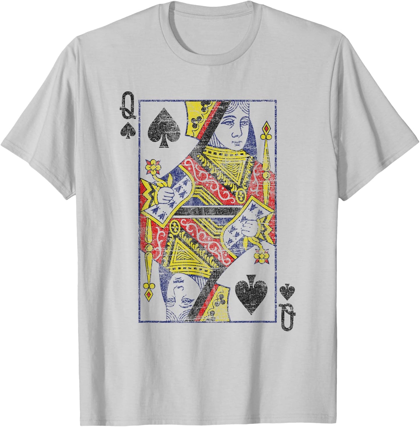 Lady of Spades Playing Cards Costume Poker Distressed T-Shirt - T-Shirt | Ash